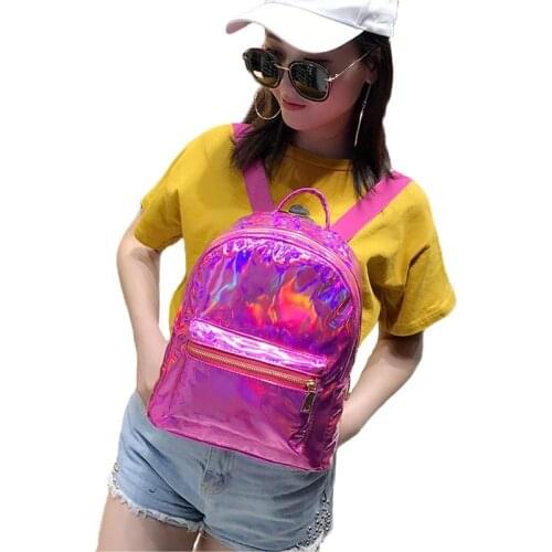 Fashion Women Backpacks Female Cute Holographic Laser Leather Backpack Hologram School Shoulder Bag Satchel for Girls Daypack