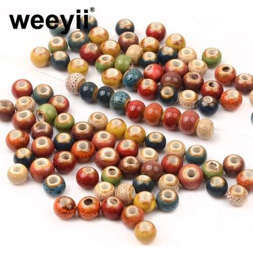 Retro Round Fashion Ceramic Beads DIY Hole Beads Handmade Porcelain Beads 12 Colors For Jewelry Making