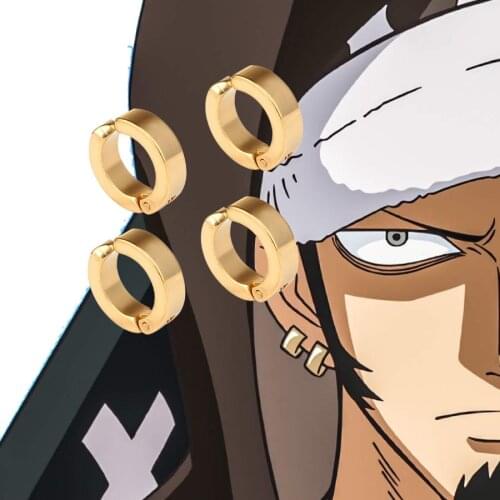 Anime One Piece Death Surgeon Trafalgar Law Cosplay Earrings Titanium Steel Golden Clip Earrings Jewelry Halloween Props Gift
