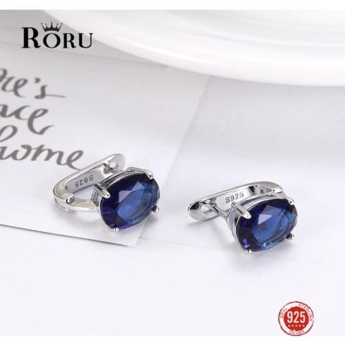 925 Sterling Silver Earrings Gemstone Sapphire Clip Earrings Womens Fashion Jewelry Blue White Lab Diamond Wedding Earrings
