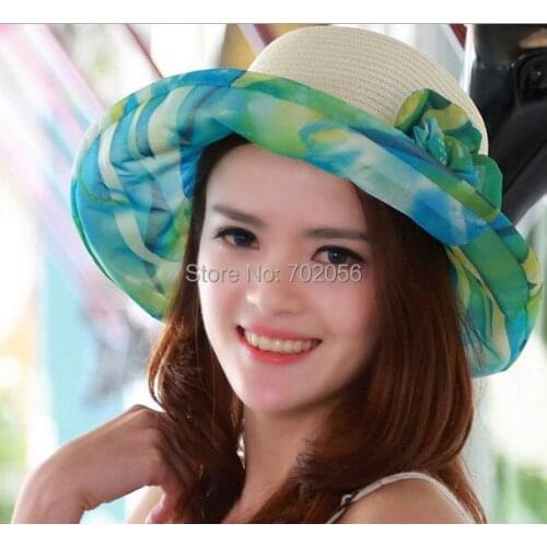 Women straw Floppy Brim Summer Beach Sun Straw Beach Derby Hat Cap 4colors #3861