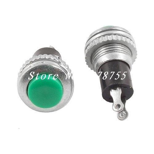 SPST 2 Lug Terminals OFF-(ON) Green Round Momentary Push Button Switch