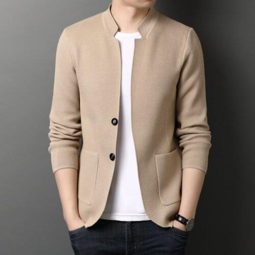 Sweater jacket male spring and autumn thin Korean version of the tide handsome autumn jacket stand collar to wear mens cardigan