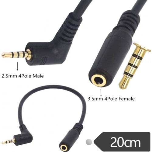 ERE Angled 2.5mm Male to 3.5mm Female Audio Cable Headphone Adapter, 4 Pole 2.5 to 3.5 Stereo Earphone Headset Converter cable
