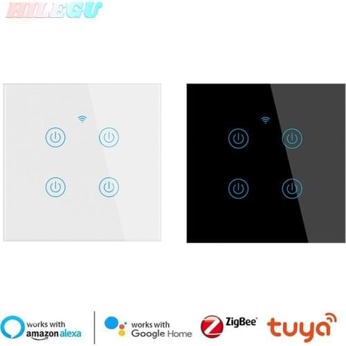 Tuya ZigBee Smart Touch Switch EU Standard Wall Switch Single Zero Fire (Universal) 1/2/3/4 Gang