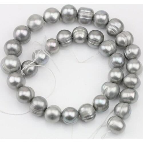Unique Pearls jewellery Store,10-13mm Grey Large Potato Round Freshwater Pearl Loose Beads,15inchs One Full Strand