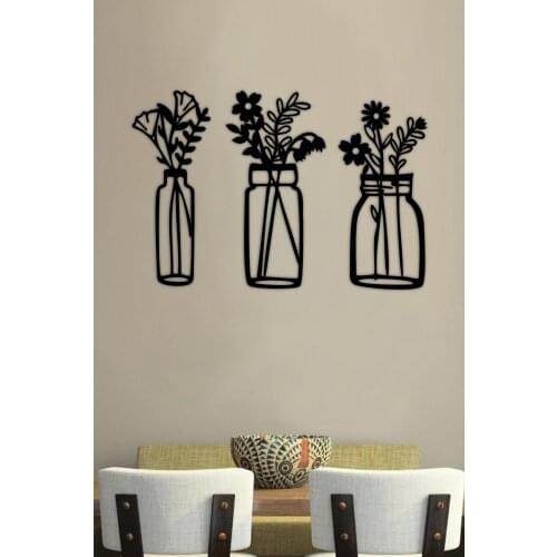 NT Handmade 3 Piece Vase Laser Cut Decorative Wooden Wall Decor