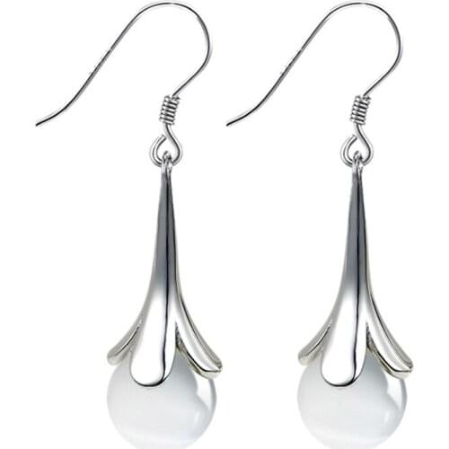 Flower White Opal Vintage Fashion Tassel Drop Earrings For Women Earing Dangle Earring Earings Jewelry Brincos Brinco Oorbellen