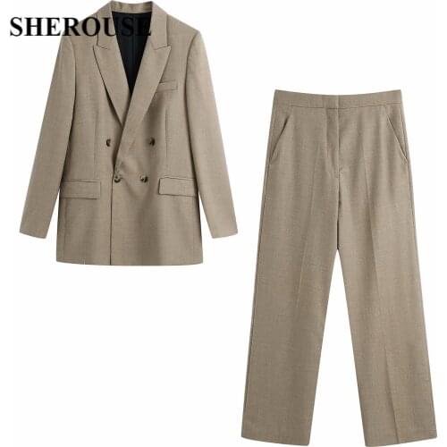 2021 New Women 2 Pieces Set Long Sleeve Solid Button Oversized Coat Long Trousers Suit Chic Lady Fashion Casual Women Clothes