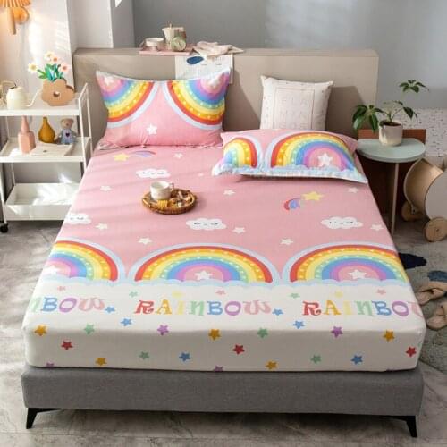 1pcs Rainbow Cotton Fitted Sheet Double Home Farmhose Elastic Simmons Protective Sleeve Bed Non-slip Fixed Bedspread Sheet Cover