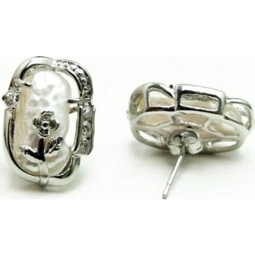 10*14 mm Purple white Biwa Baroque Natural Pearl Silver Plate Stud Earrings for Women