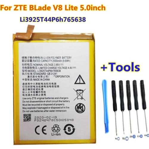 100% Original 2500mAh Battery For ZTE BLade V8 Lite 5.0inch Li3925t44p6h765638 Phone Latest Production High Quality Battery