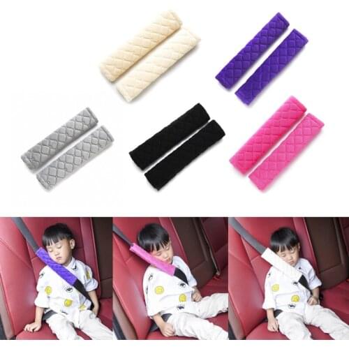 2pcs Car Seatbelt Crystal Plush Cover Seat Belt Shoulder Strap Protective Covers Comfortable Harness Sleeves Truck Automobile