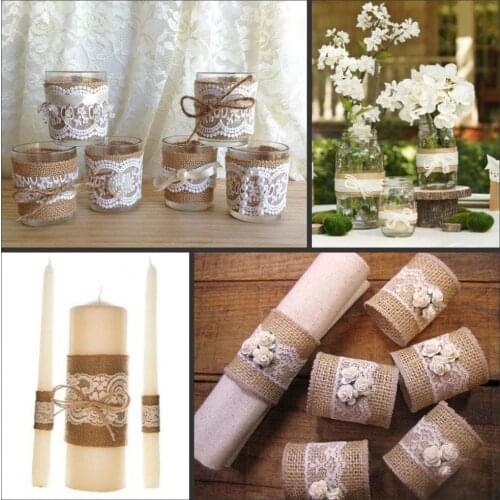 5meters Natural Jute Burlap Hessian Ribbon with Lace Trims Tape Rustic Wedding Decor wedding cake topper decoration mariage