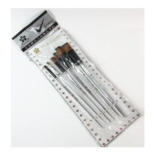 6pcs/set/lot flat paint brushes nylon for oil acrylic shading gouache watercolor painting artist school clear