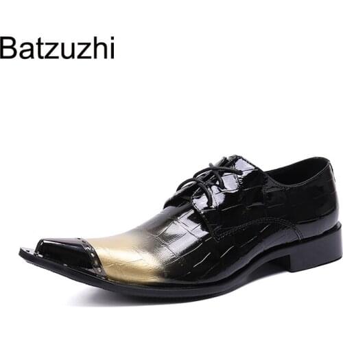 Batzuzhi New Design Metal Toe Mens Shoes Luxury Handmade Mens Leather Shoes for Formal Business, Party and Wedding, EU38-46
