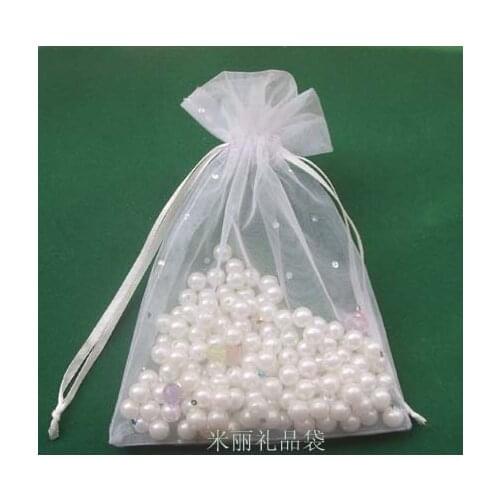 Free Shipping Wholesale 100pcs/lot 10x15cm White Christamas /Wedding Drawable Organza Voile Gift Packaging Bags&Pouches