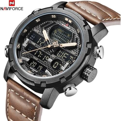 The New NAVIFORCE Mens Fashion Sport Watch Men Leather Water Resistance Complete Calander Luminous Male Quartz Watches NF9160