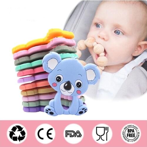 Food Grade Baby Silicone Teethers DIY Animal Koala Kids Ring Nursing Tool Infant Chew Charms BPA Free Teething Gift Toddler Toys