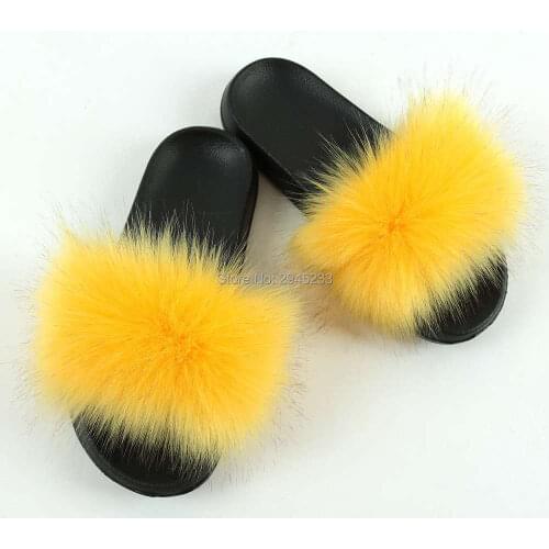 Factory made multicolor plush shoes imitation fox fur slide, fluffy plush slippers in winter