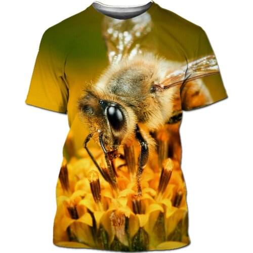 NISDCIHD 3D Printing Bee T-Shirt Hip-Hop Style O-Neck T-Shirt Summer New Style Fun Animal Melissa Men And Women Harajuku