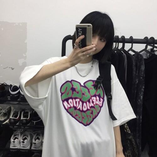 Love Letter Print Tshirt Female Korean Harajuku Womens T-shirts Tops Japanese Kawaii Ladies Ulzzang Cute Clothes For Women