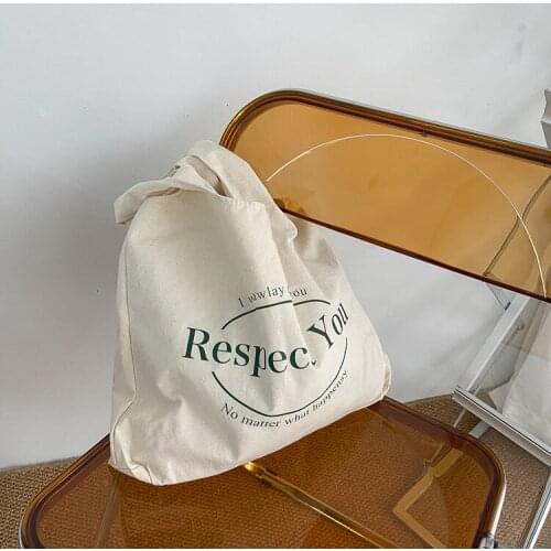 Retro Lettes Print Canvas Tote Bag Beige Cloth Shoulder Vest Bag Ins Large Student Books Handbag Reusable Shopping Bag For Girl