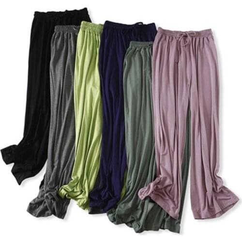 Candy Color Modal Sleep Bottom Women Long Pants Casual Mom Drawstring Solid Color Sleepwear Show Thin Soft Big Pant kPaCotAkoWka