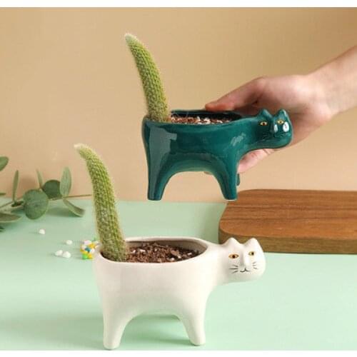 Cat ceramic vase animal cute two color cartoon vase wedding banquet decoration simple household succulent plant planting bottle