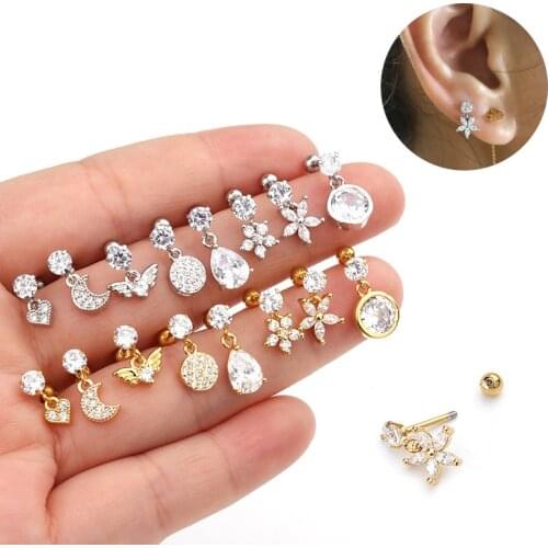 1pc Mini Huggie Hoop Ring Bar Dangle Ear Tragus Helix Piercing Post Earring Gift