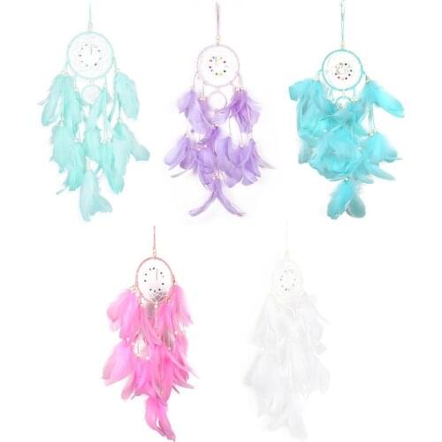 Feathers Dream Catcher Ring Net LED Light String Home Bedroom Hang Pendant Dream Catcher Accessories Decor Kids Gifts