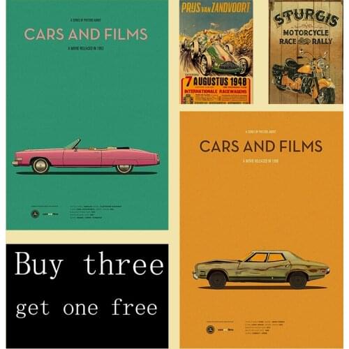 Buy Three Get One Free Orange Retro Car Poster Retro Brown Paper Study Living Room Bar Cafe Wall Art Poster Decorative Wall