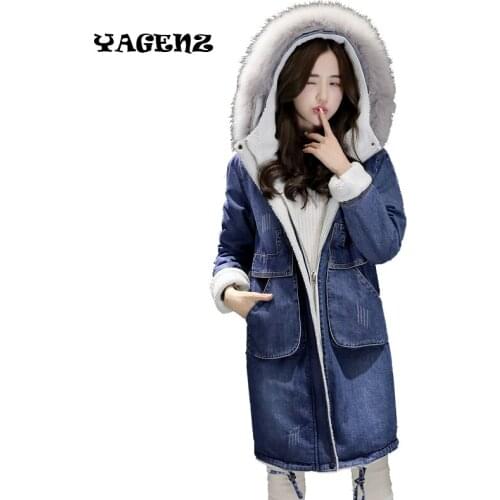 Chaquetas mujer 2019 winter new long section Casacos large fur collar imitation rabbit fur coat women thick warm denim jacket