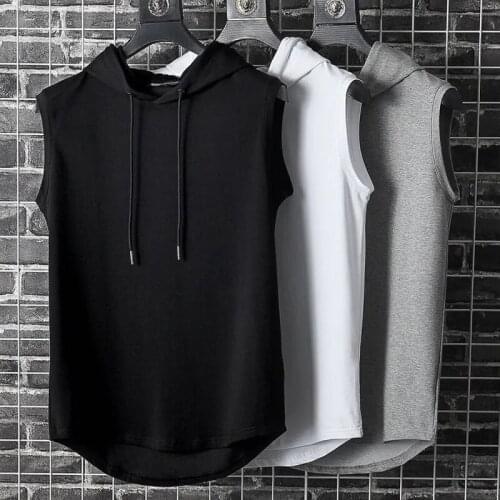Summer Mens Muscle Hoodie Vest Sleeveless Bodybuilding Gym Workout Fitness Shirt High Quality Vest Hip Hop Sweatshirt Mens Tops