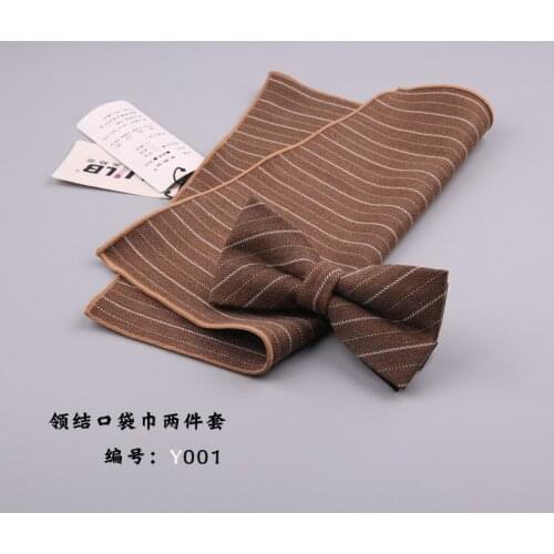 Mens bow tie pocket square two-piece suit plaid striped wedding double-layer bow tie suit shirt gentleman collar flower