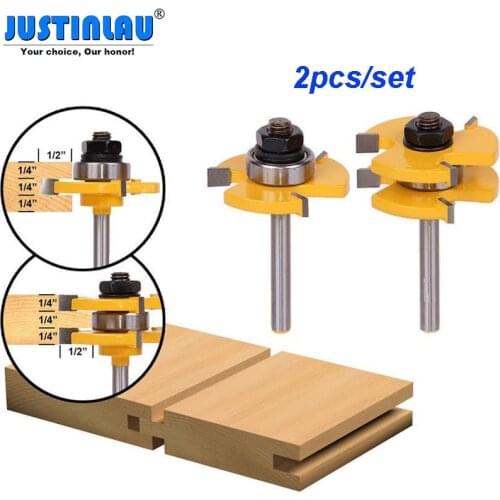 JUSTINLAU 2pcs 1/4" Shank V Groove & Matched Tongue Router Bit Set w/ premium ball bearings Woodworking cutter