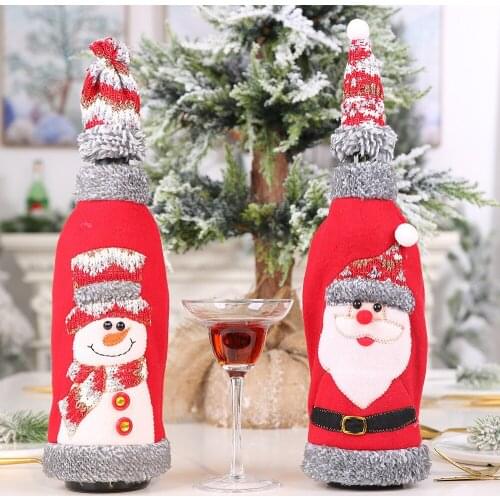 Gray velvet cloth wine bottle set Christmas Decoration Santa Wine Bottle Bag Snowman Champagne Bag Home Dinner Party Table Decor