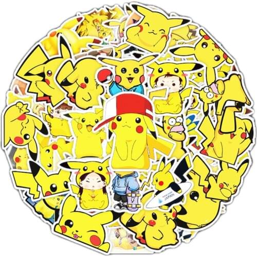 10/54Pcs Cartoon Anime Pikachu Stickers Kawaii Pokemon Waterproof Luggage Skateboard Guitar Laptop Stationery Sticker Kids Toys