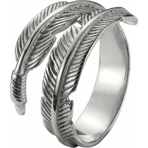 US Size 6-13 Unisex 316L Stainless Steel Jewelry Dodo Feather Adjustable Band Party Fadeless Ring