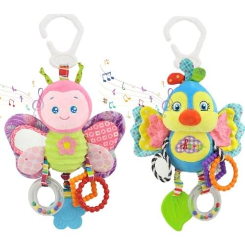 New Butterfly Insect Handbells Rattles Plush Infant Baby Development Handle Toys Hot Selling WIth Teether Baby Toy