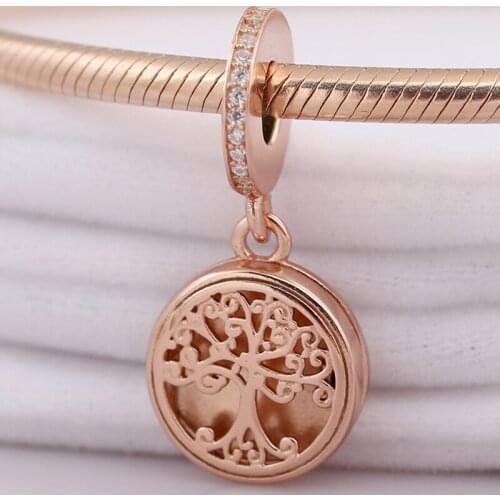 Original Rose Family Roots two-tone locket Pendant Bead Fit 925 Sterling Silver Bead Charm Bracelet Bangle Diy Jewelry