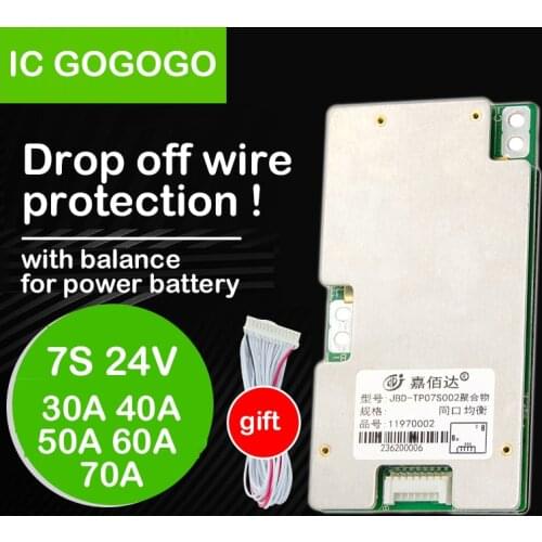 JBD 7S 24V Li-ion 18650 Lithium Battery Protection Board BMS with Balance Drop off wire protect 30A 40A 50A 60A 70A ion Packs