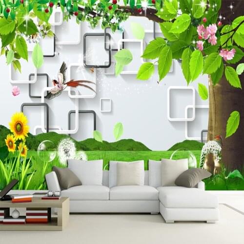 Custom 3D Photo Wallpaper Modern Fashion Lattice 3D Tree Landscape Painting Sofa TV Background Wall Mural Wall Papers Home Decor