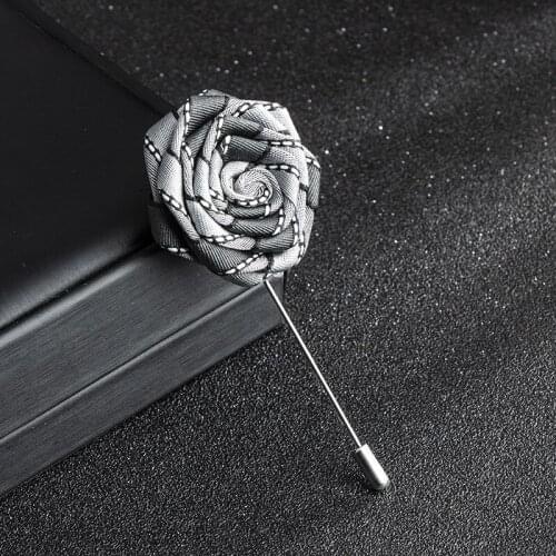 Luxury Handmade Cloth Art Rose Flower Brooch Ribbon Long Needle Lapel Pin Suit Shirt Corsage Wedding Collar for Men Accessories