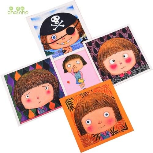 Hand Dyed Cotton Canvas Fabric,Girl Series For DIY Sewing Quilting,Purse,Bags,Book Cover,Home Decoration Material,15x15cm