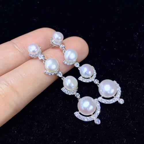 Natural fresh water pearl drop earring 925 sterling silver with cubic zircon fine women jewelry free shipping long earring