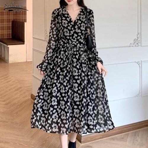 Spring Summer 2021 New Dress Women Vestido Sexy Print Plus Size Woman Evening Dress Party Long Sleeve V-Neck Long Dresses 13492