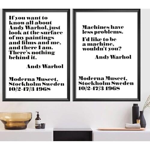 Modern Minimalist Andy Warhol Quotes Poster Living Studio Room Art Prints Set Of 2 Print White and Black Pictures