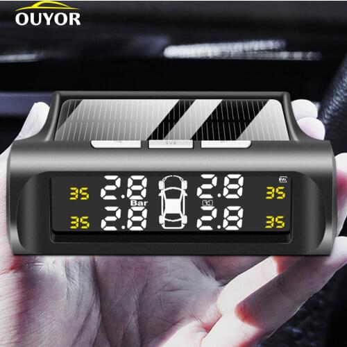 Smart Car TPMS Tire Pressure Monitoring System Solar Power Digital TMPS LCD Display USB Auto Security Alarm Tire Pressure Sensor