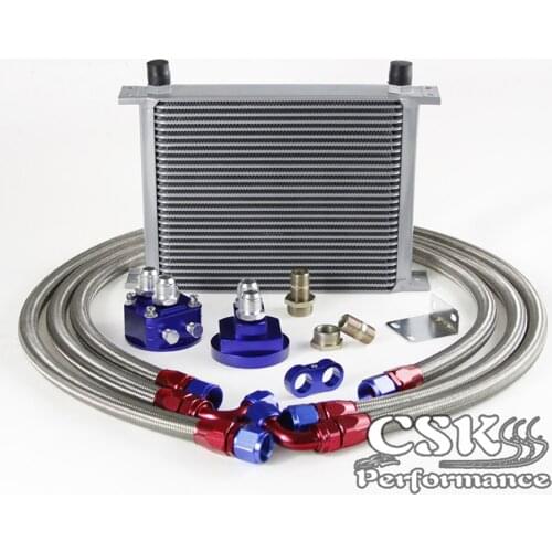 Universal 28 Row Aluminum 10 AN Racing Oil Cooler Tank Filter Relocation Kit
